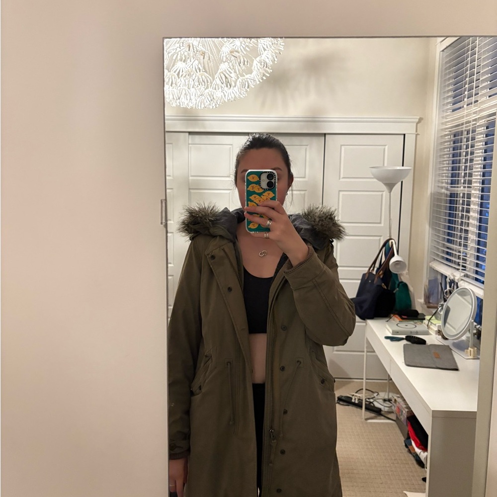 Aritzia Olive Parka with Faux Fur Hood